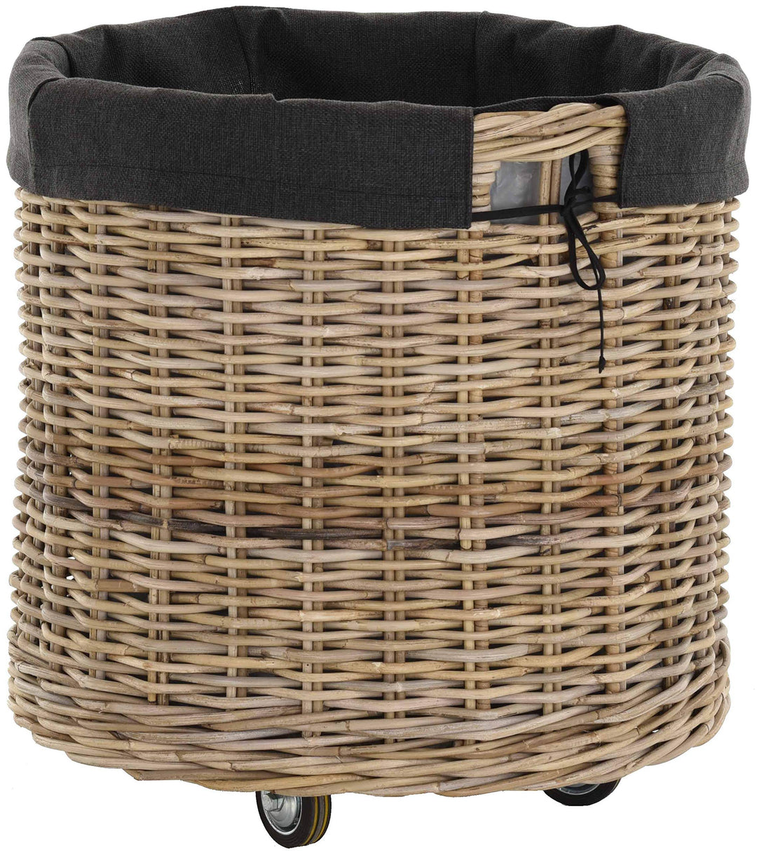 Grosser Rollkorb mit Griffen/Holzkorb mit Rollen aus grauem Natur Rattan/Aufbewahrung Holz-Wagen Räd