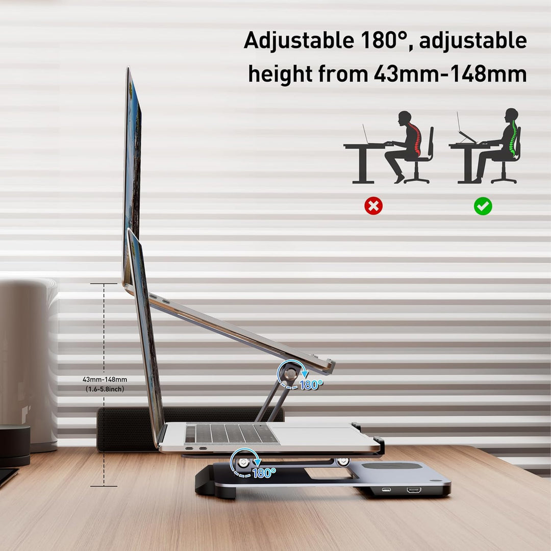 BENFEI Aluminium Laptop Ständer mit USB C 6in1 Dockingstation,15W Mag-Safe Ladegerät Magnetisches, U