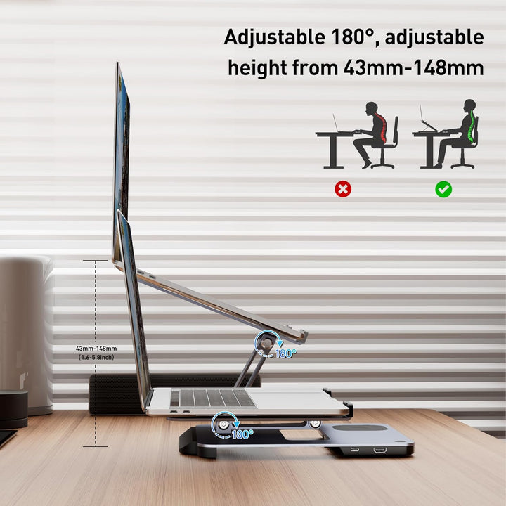 BENFEI Aluminium Laptop Ständer mit USB C 6in1 Dockingstation,15W Mag-Safe Ladegerät Magnetisches, U