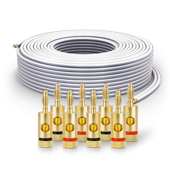 PureLink Lautsprecherkabel OFC 2 x 2,50mm² (0,20mm), 25,0m, weiss, Set mit 8 Bananensteckern 25,0m 2
