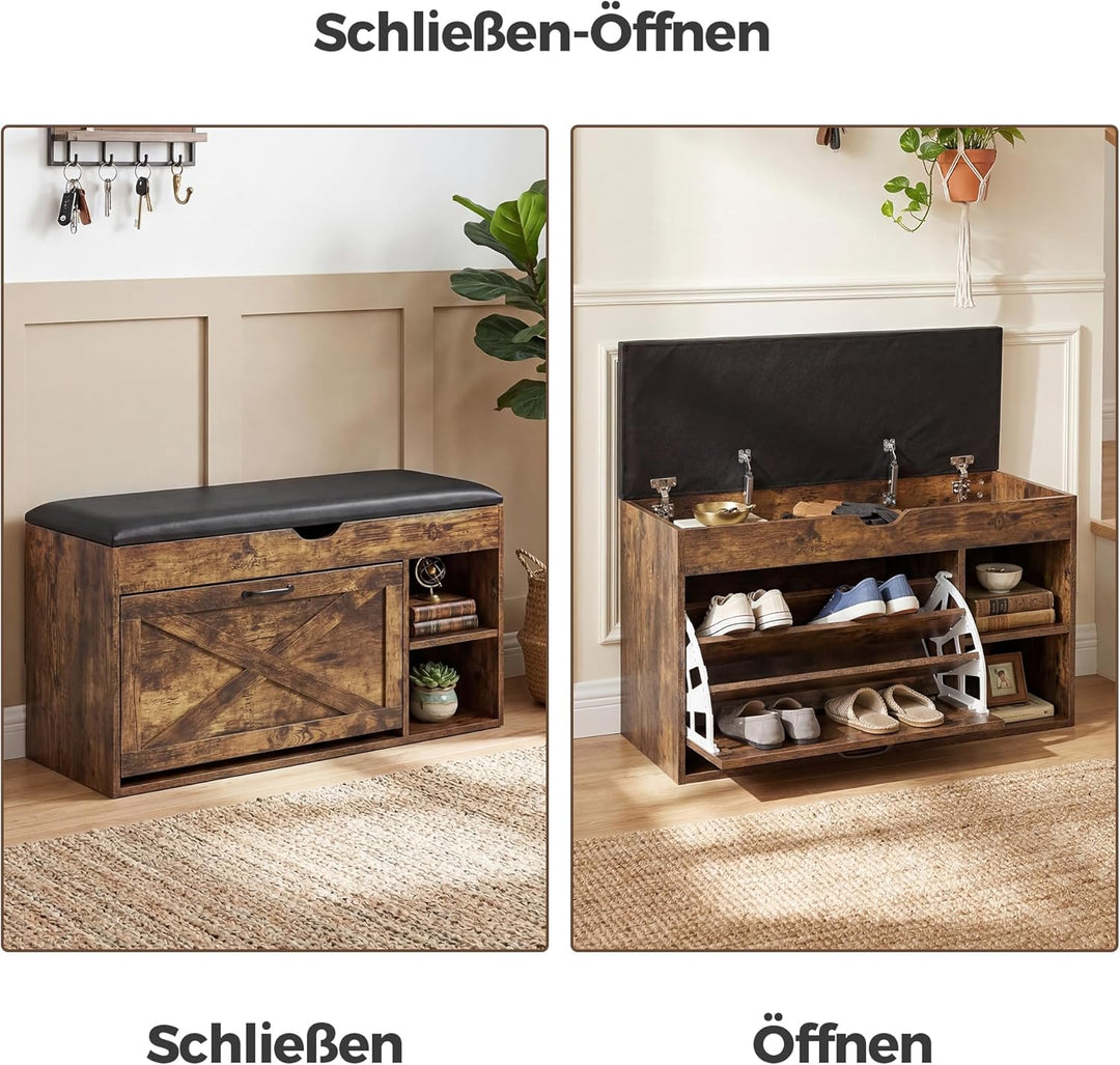 BonVache Schuhbank mit Sitzfläche, Sitzbank mit Stauraum, Schuhbank mit 3 Fächern, Fach unter Sitzki