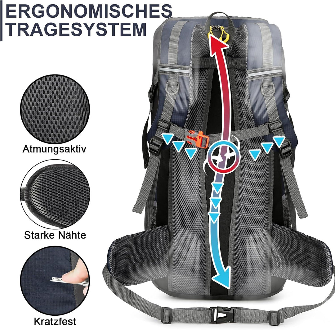 jianyana Wanderrucksack 50L Trekkingrucksack Regenhülle Reiserucksack Wasserdichter Campingrucksack