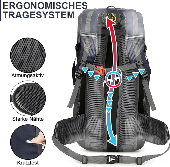 jianyana Wanderrucksack 50L Trekkingrucksack Regenhülle Reiserucksack Wasserdichter Campingrucksack