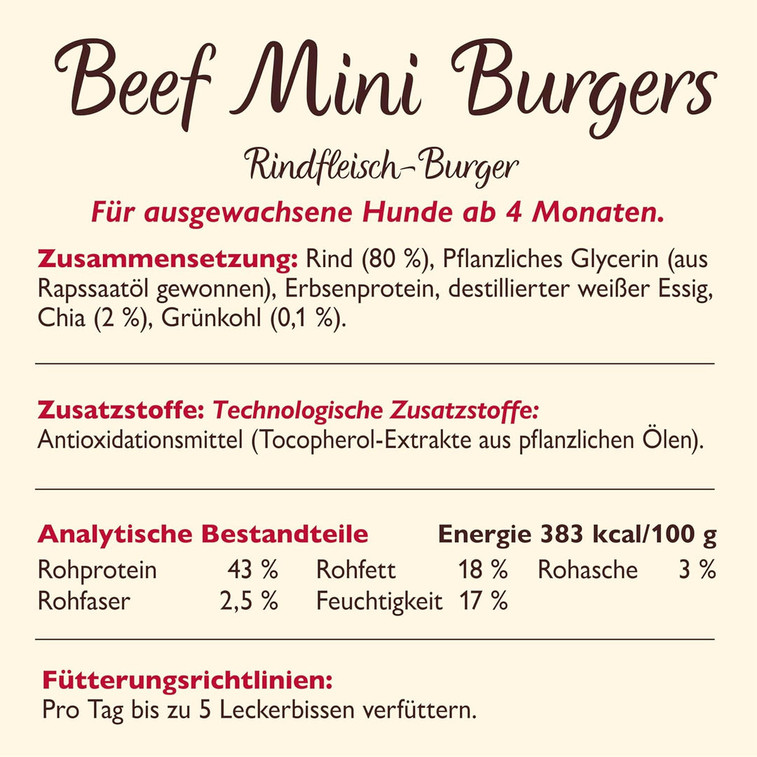 Lily’s Kitchen Leckerchen für ausgewachsene Hunde 8er Pack (8 x 70 g) Mini Burgers mit 80 % Rind