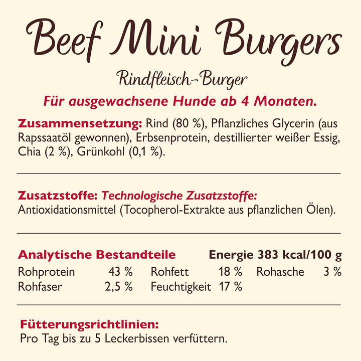 Lily’s Kitchen Leckerchen für ausgewachsene Hunde 8er Pack (8 x 70 g) Mini Burgers mit 80 % Rind