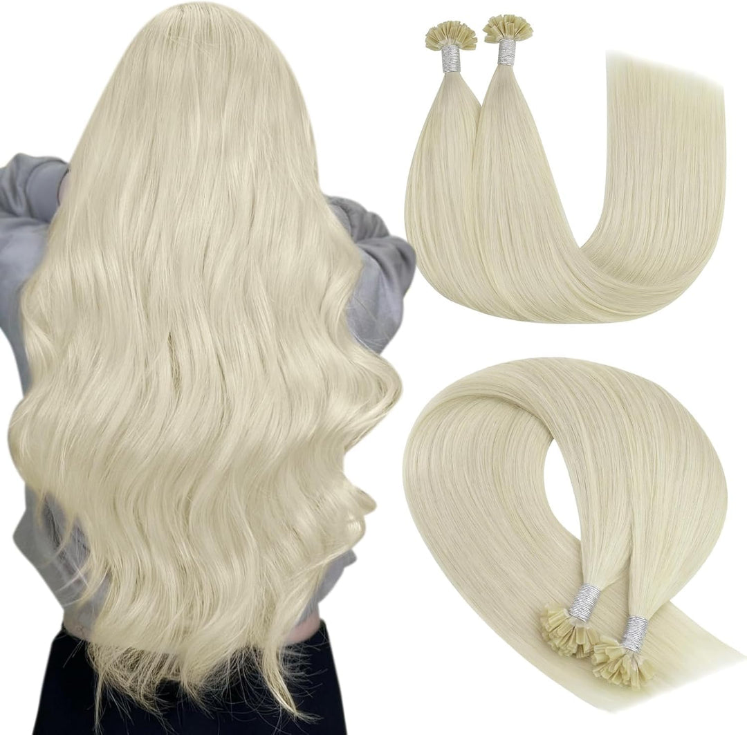 YoungSee Extensions Echthaar Bondings Blond 45cm Bonding Extensions Echthaar 1g Haarverlangerung Bon