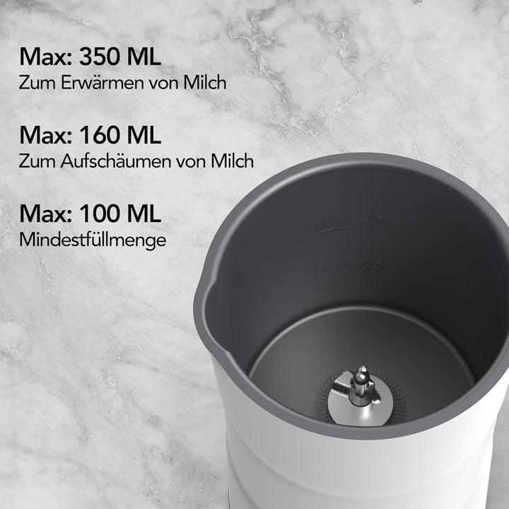 Brixy 4 in 1 Elektrischer Milchaufschäumer - 350 ml - Aufschäumen und Erhitzen - Cappuccino - Spülma