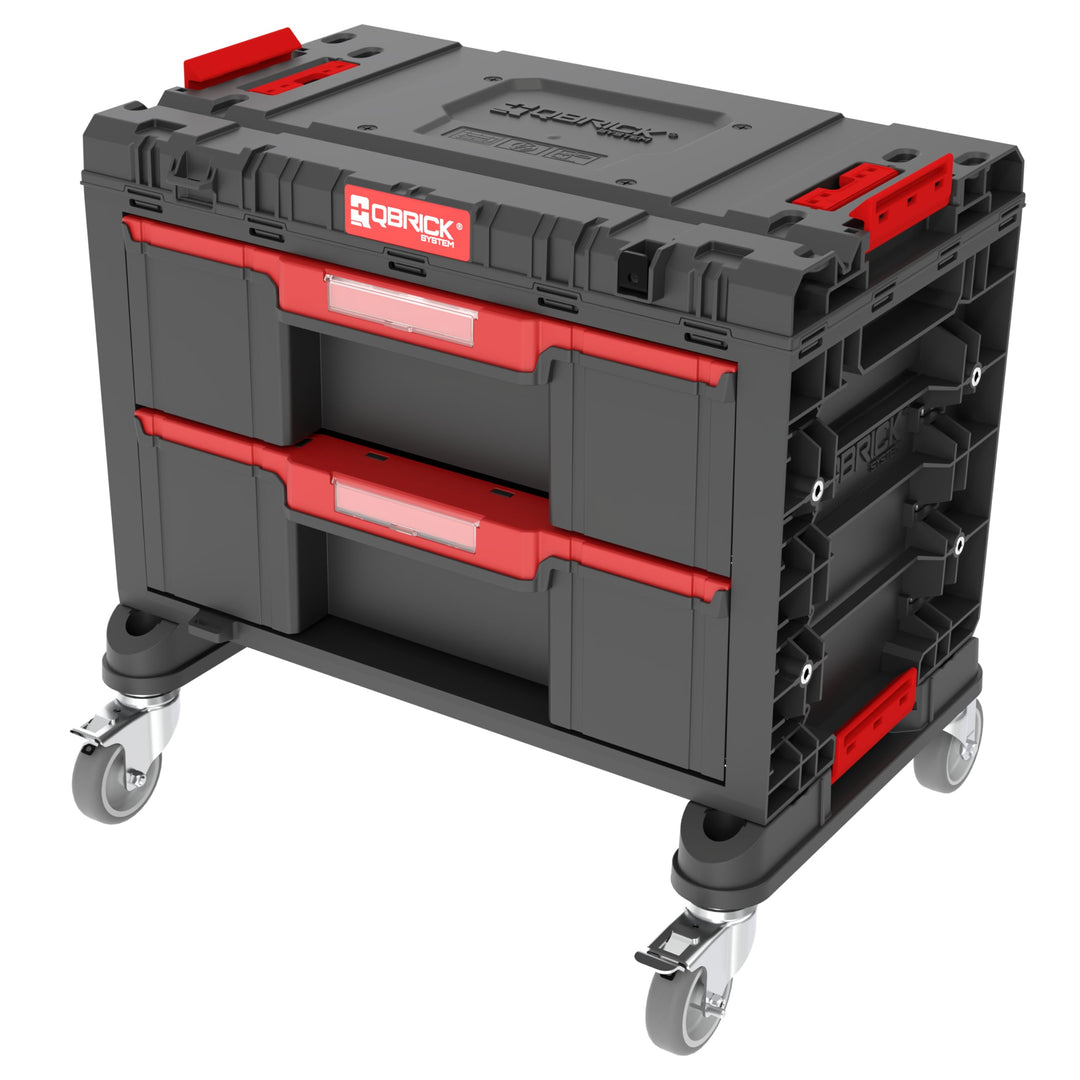 Qbrick System Werkzeugkoffer Sortierbox Leer – 2 Schubladen – Werkzeugkiste – Mobiler Adapter auf Ro