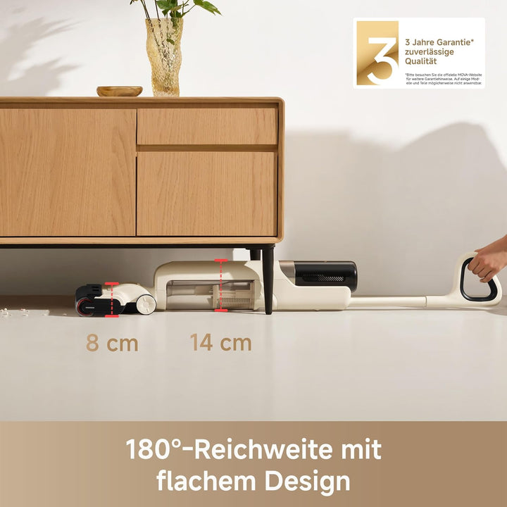 Mova K30 Nass- und Trockensauger, 18.000 Pa Saugkraft, 180°-Reichweite mit flachem Design, Doppel-Ka