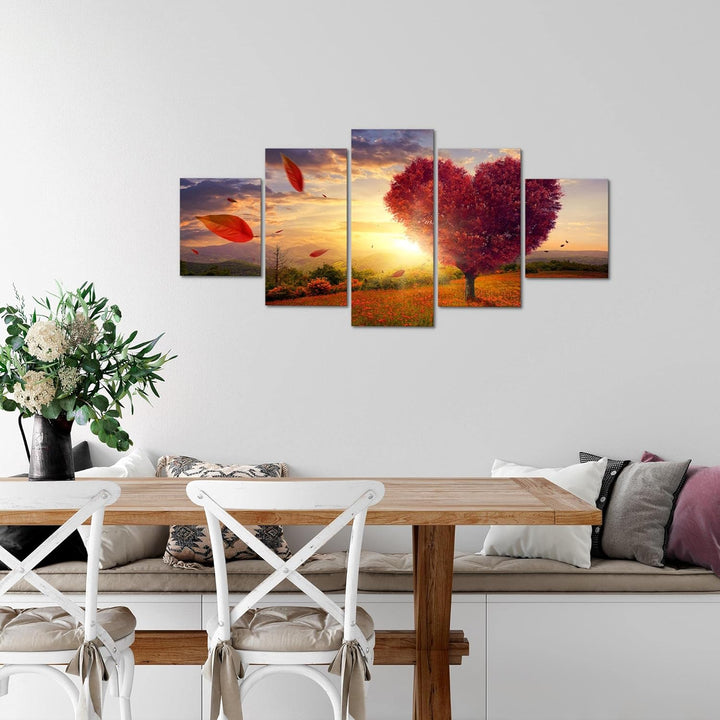 Runa Art Wandbilder Herbst Baum Herz 5 Teilig Bild auf Vlies Leinwand Deko Wohnzimmer Schlafzimmer N