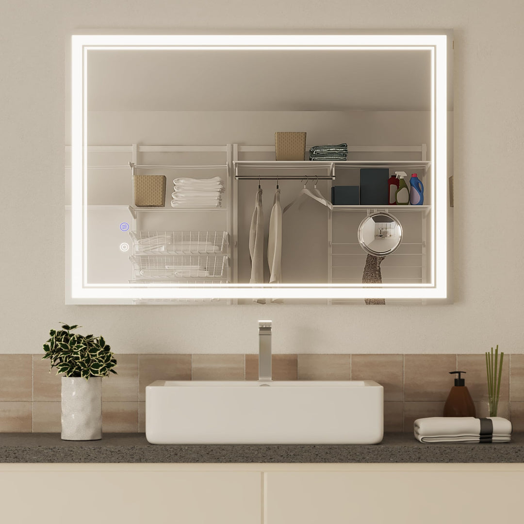 Mondeer LED Badspiegel mit Beleuchtung, 80×60 cm Wandspiegel mit Touchschalter Anti-Beschlag und 5X