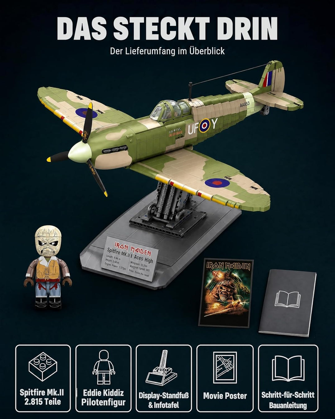 Revell Brick System Iron Maiden Spitfire MK.II Aces High | Klemmbaustein Set 1:18 mit 2802 Teilen |