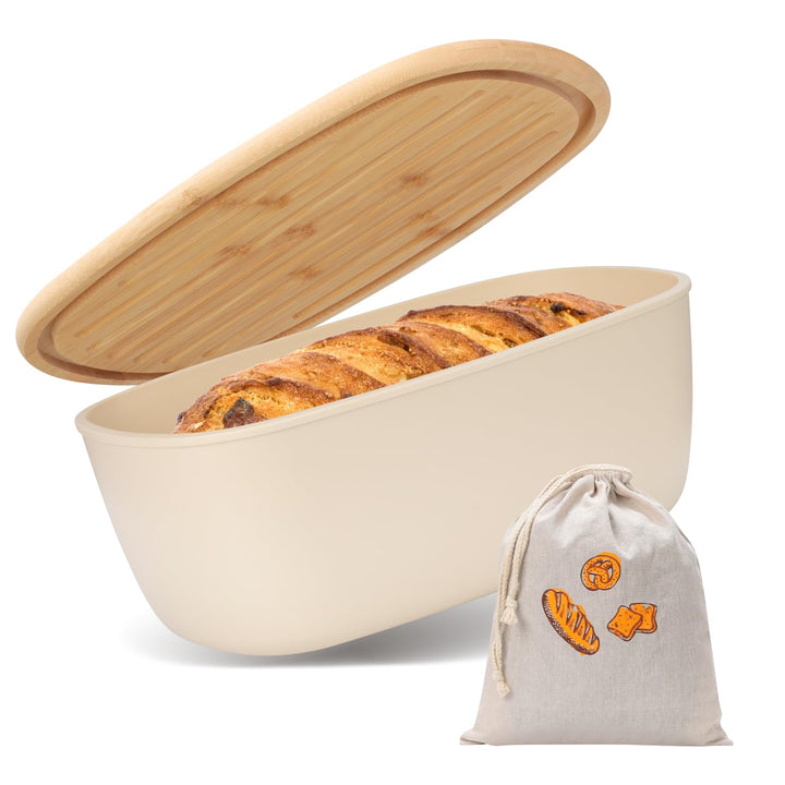 VINATO Brotkasten mit Schneidebrett, 37x22,5x14cm (6L), Brotdose mit hochwertigem Bambusdeckel & Bro