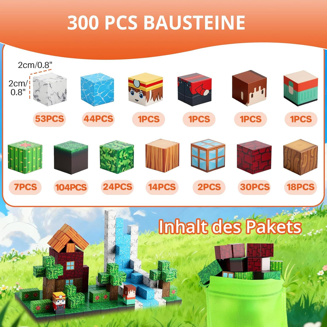 FUNYKICH Magnetische Bausteine, 300PCS Magnetbausteine Bauwelt Magnetspielzeug für ab 3-10 Jahren Ju