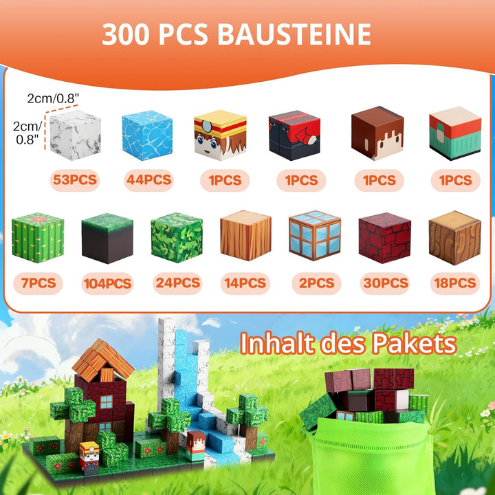 FUNYKICH Magnetische Bausteine, 300PCS Magnetbausteine Bauwelt Magnetspielzeug für ab 3-10 Jahren Ju