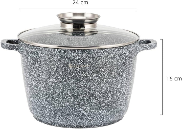 EliteHoff Kochtopf, Suppentopf aus Aluminiumguss mit Antihaftbeschichtung, Induktionstopf mit Glasde