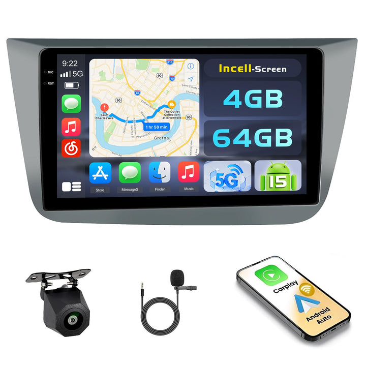 Hikity Android 15 4+64G Autoradio für Seat Altea 2004-2015 mit 9 Zoll Incell Touchscreen, Autoradio