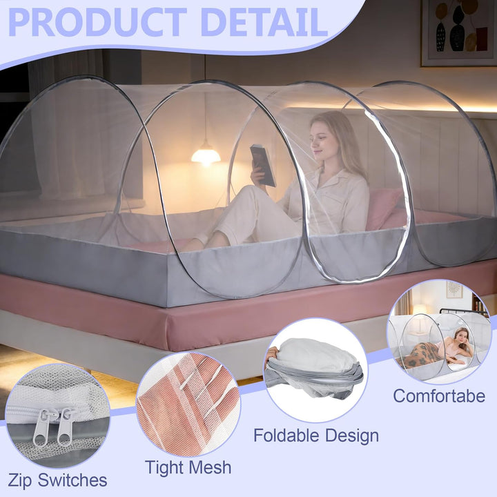 BigKing Reise Moskitonetz Bett, Moskitonetz Pop Up – Leichtes, Falbbares Mückennetz für Camping, Rei