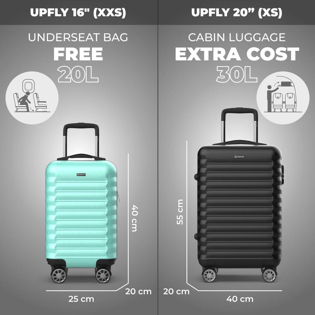 NUMADA - Reisekoffer Kabine 40 x 25 x 20 cm (20 l) Upfly Underseat 16 XXS mit abnehmbaren Rädern, Ka
