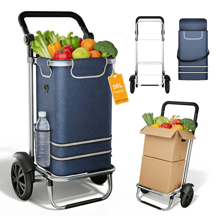 3in1 Klappbarer Einkaufstrolley 56L | Einkaufsroller mit Umhängetasche & Sackkarre | Einkaufswagen B