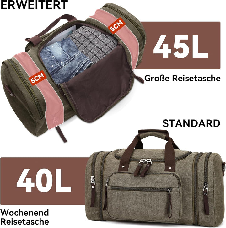 DORRISO Mode Herren Reisetasche Grosse Kapazität Erweiterbar Sporttasche 40L Elegant Handgepäck Tasc
