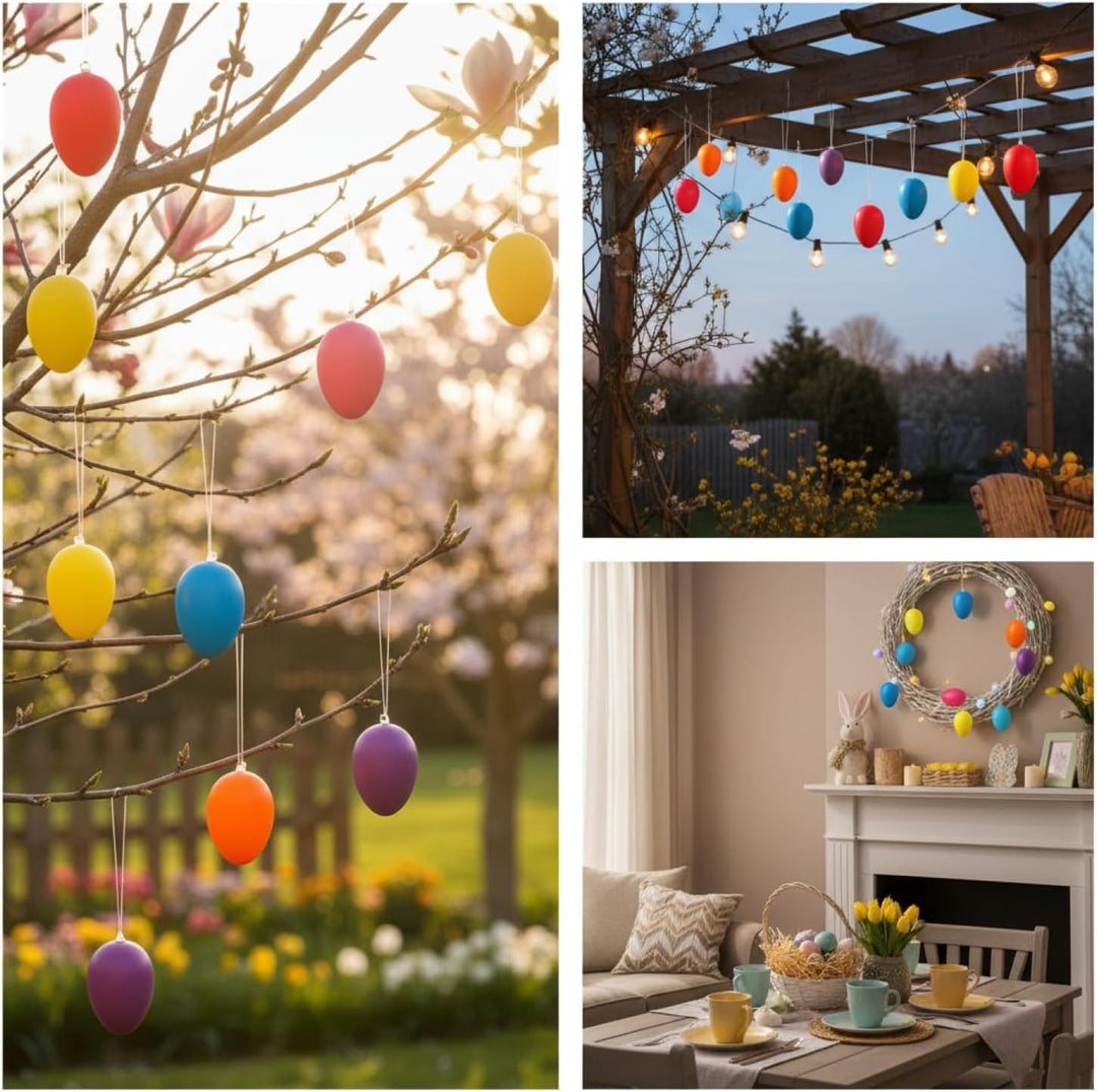 com-four® 36x Ostereier zum Aufhängen - Osterdeko in kräftigen Pastellfarben - Deko Ostereier - Grös