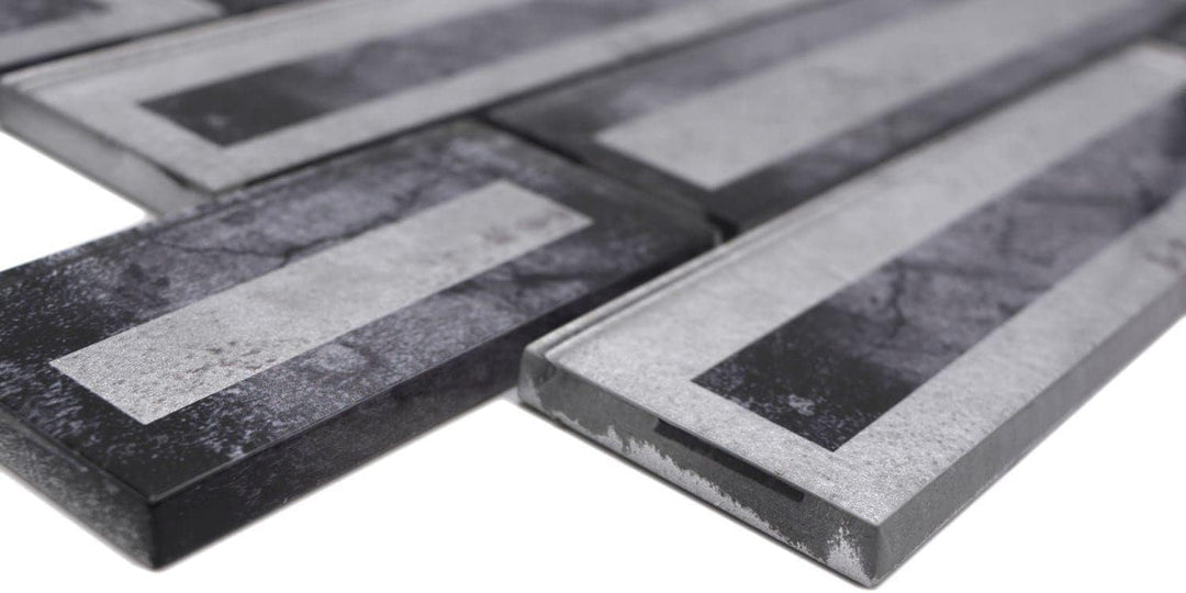 Mosaikfliese Glasmosaik 2D-Optik schwarz silber grau schattiert Küchenrückwand Duschwand | 10 Mosaik