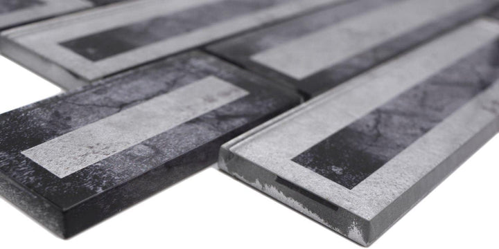 Mosaikfliese Glasmosaik 2D-Optik schwarz silber grau schattiert Küchenrückwand Duschwand | 10 Mosaik