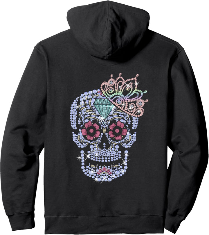 Backprint Totenkopf in Mexikanischer Schädel Optik Pullover Hoodie
