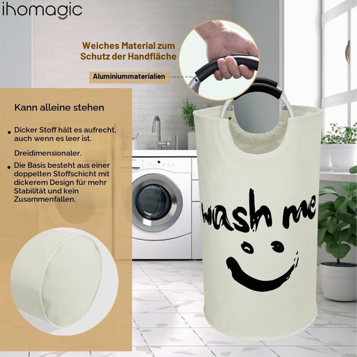 IHOMAGIC 115L Extra Gross Wäschesammler, Zusammenklappbare Wäschetonne 600D Oxford-Stoff Wäschesack