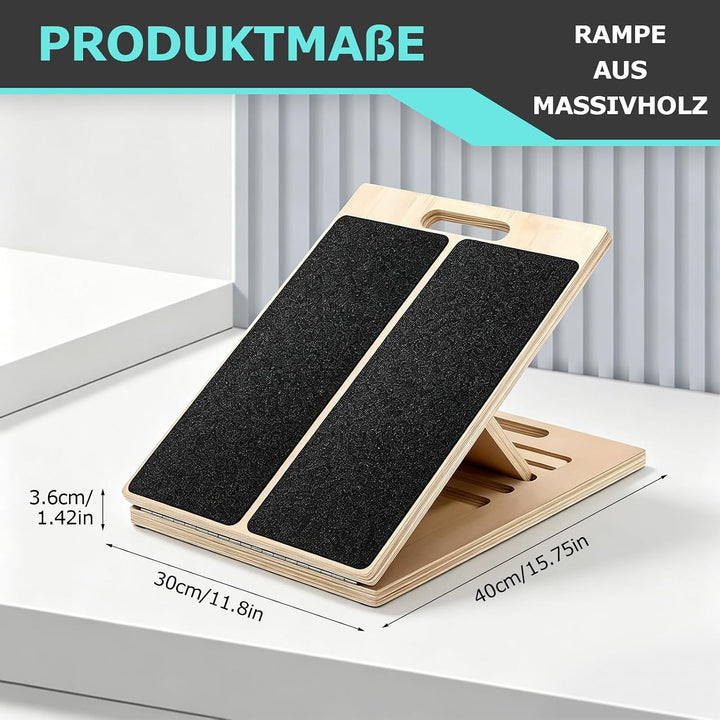 Verstellbares Balance Board aus Massivholz, schräges Dehnbrett, 5-fach verstellbarer Wadentrainer mi