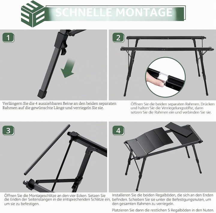 EYPINS Campingtisch Klapptisch 88x38cm, Tragbarer Grilltisch & Esstisch 38-55cm Höhenverstellbar Alu