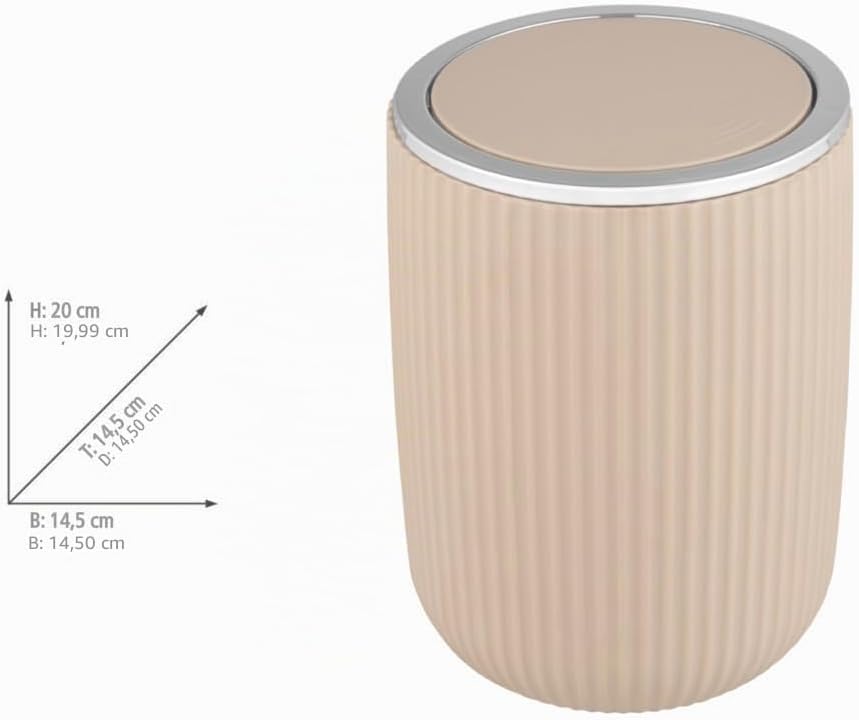 WENKO Schwingdeckeleimer Mod. Agropoli S Beige, 2 Liter, Badezimmer-Mülleimer mit Deckel, Abfalleime