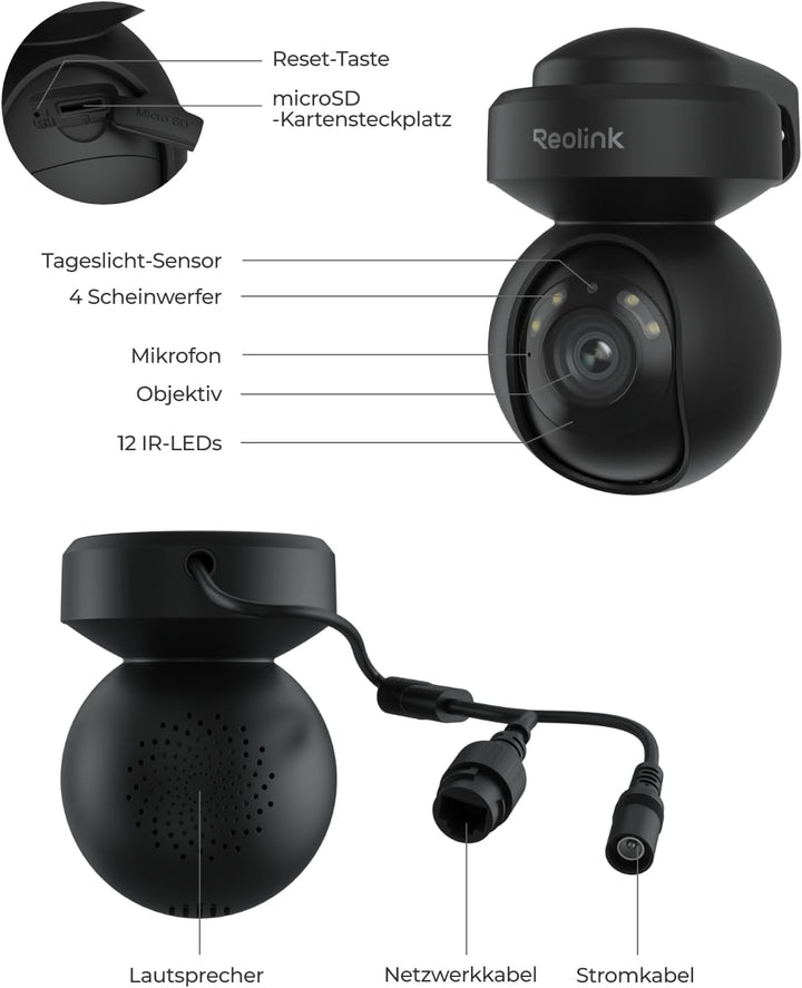 Reolink 4K PTZ Überwachungskamera Aussen WLAN, 3X Optischem Zoom, Auto-Tracking, 2,4/5GHz Wi-Fi, Per
