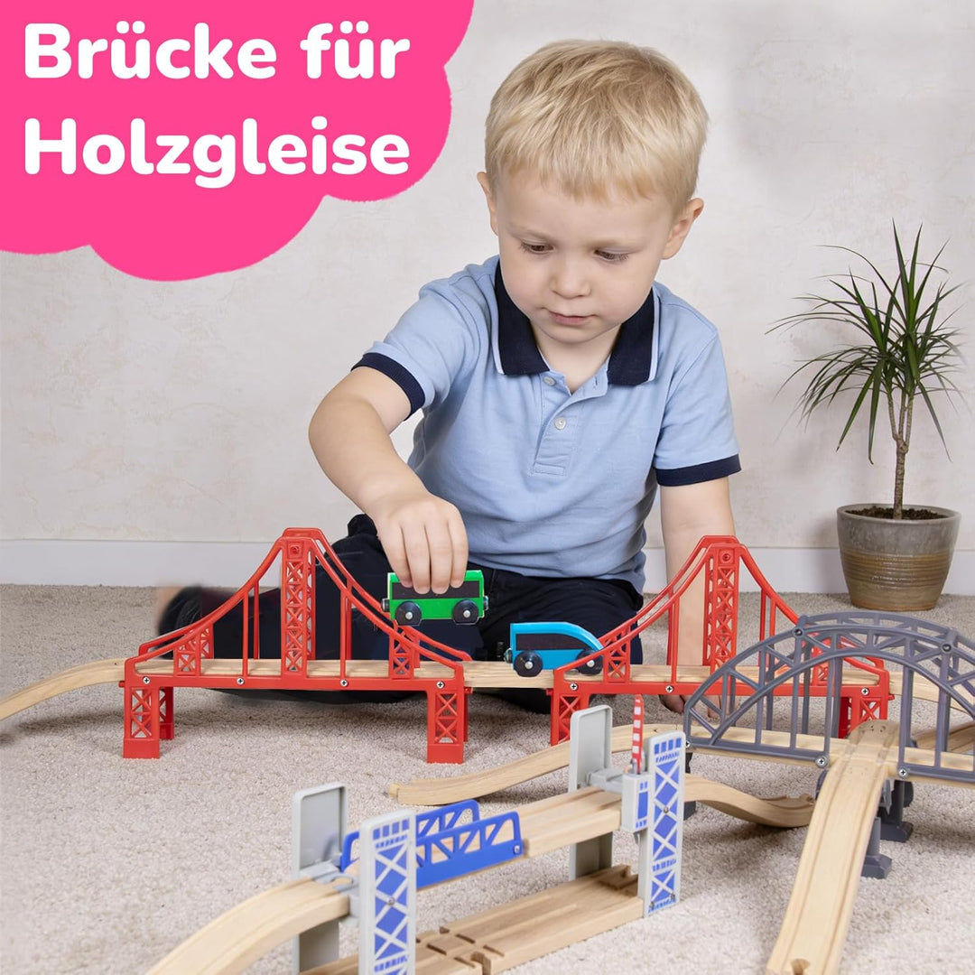 Holzeisenbahn Zubehör, Holz Eisenbahn Brückenspielzeug (Rote Kreuzbrücke) | Holz Eisenbahn Kinder Zu