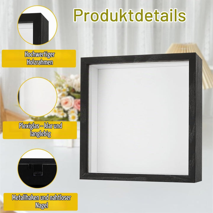 JMIATRY 4er Set 3D Bilderrahmen 20x20 cm, Bilderrahmen zum Befüllen, Schwarz Objektrahmen Shadow Box