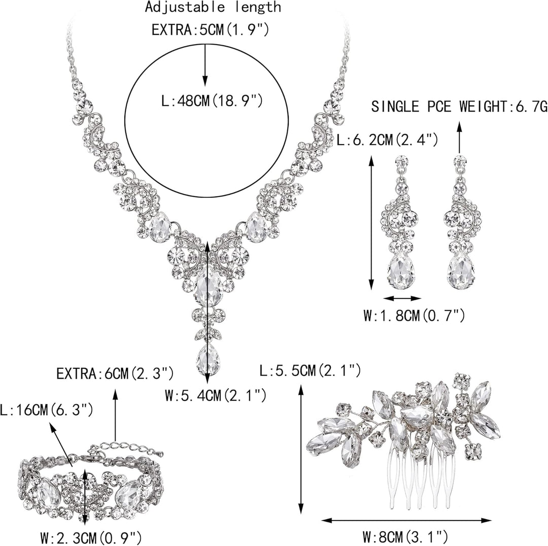 EVER FAITH Kristall Schmuckset Hochzeits Braut Art Deco Floral Teardrop Halskette Ohrringe und Armba