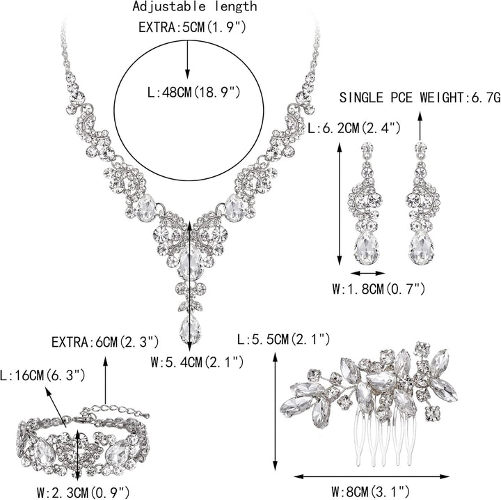 EVER FAITH Kristall Schmuckset Hochzeits Braut Art Deco Floral Teardrop Halskette Ohrringe und Armba