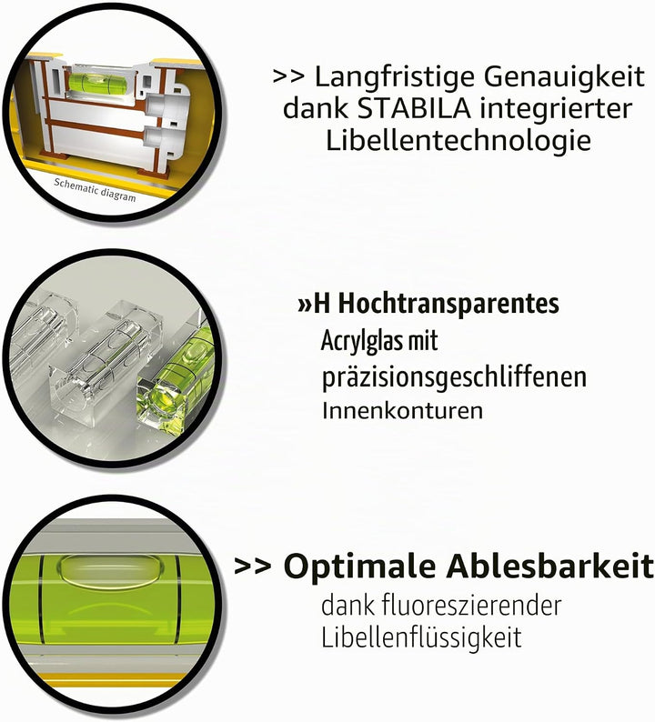 STABILA Wasserwaage Type 80 AS-2, 120 cm, verstärktes Alu-Profil, 1 Horizontal-Libelle, 2 Vertikal-L