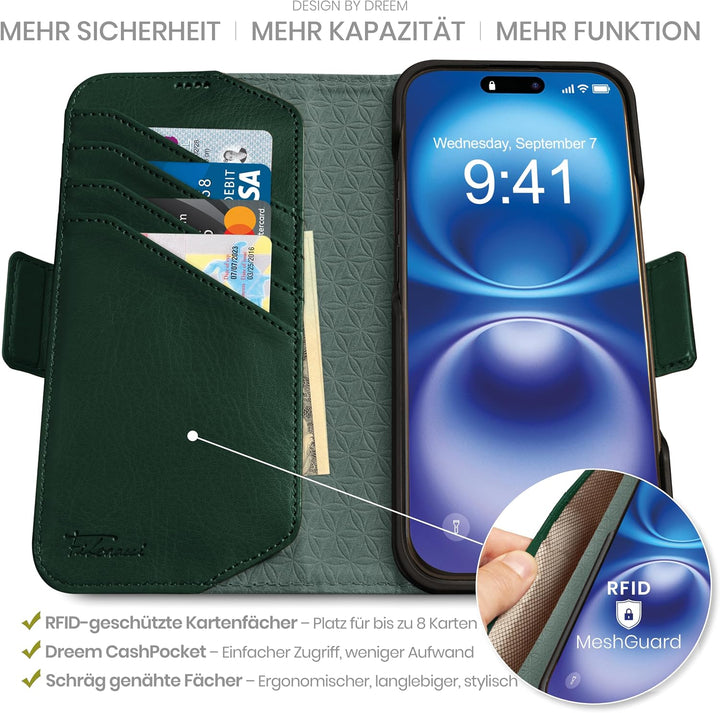 Dreem Fibonacci iPhone 15 Pro Max Brieftaschen-Etui / 2-in-1 stossfestes Etui und abnehmbares Folio
