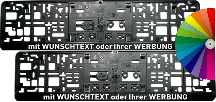 Satz (2 Stück) Kennzeichenhalter - MIT INDIVIDUELLEM WUNSCHTEXT - PREMIUMQUALITÄT - mit Abnehmbarer