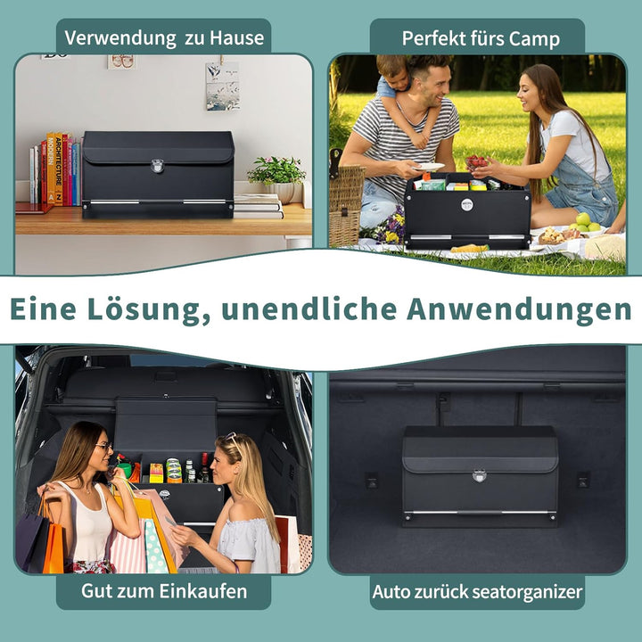 Premium Leder Auto Kofferraum Organizer mit Deckel & Stabilem Griff | 45L Multifunktionale Kofferrau