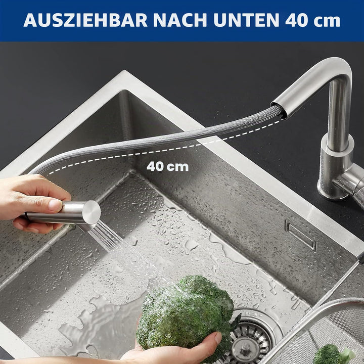 Wasserhahn Küche Ausziehbar, CECIPA Küchenarmatur mit Brause, Einhebel Mischbatterie für Küche mit 2