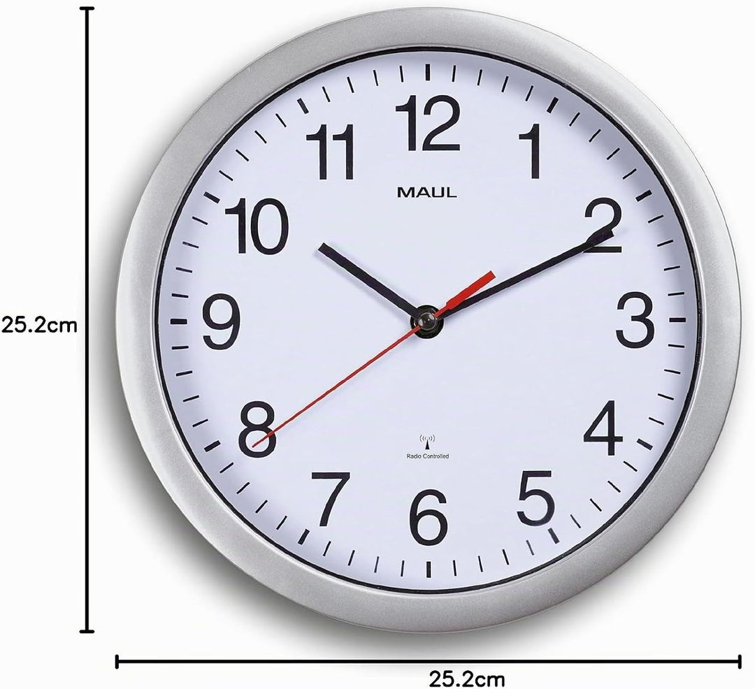 Maul Wanduhr MAULrun Ø 25 cm | stilvolle Funkuhr mit automatischer Zeiteinstellung | ideal für Wohnz