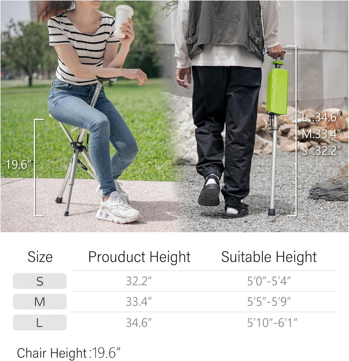 STEP2GOLD TA-Da Chair - Gehstock mit Sitz, ultraleichter Aluminiumrahmen & robuster Klapphocker (bis