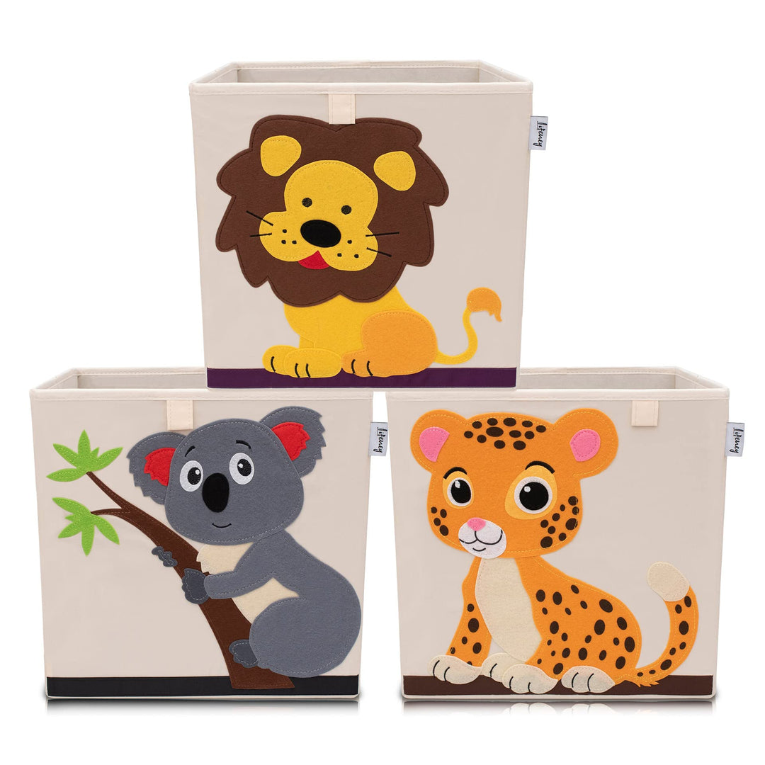 Aufbewahrungsbox im 3er Set Koala, Löwe und Tiger I Dreierpack Spielzeugbox mit Tiermotiv passend fü
