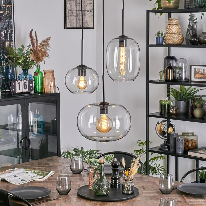 HOFSTEIN Hängeleuchte Apedo, 3-flammige Hängelampe aus Metall/Glas in Schwarz/Klar, moderne Pendelle