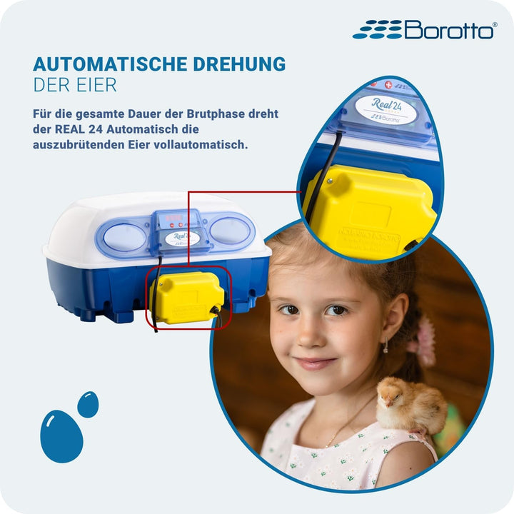 Borotto Real 24 Inkubator, Vollautomatische Ei Wendung für 24 Eier oder 96 kleine Eier, mit Luftbefe