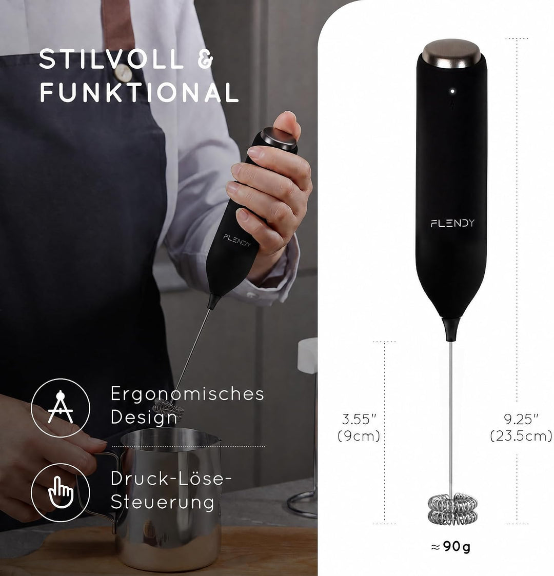 Wiederaufladbarer Hand Milchaufschäumer Stab, Aufschäumer Stab mit USB-C Ladehalterung, Mini Milchau