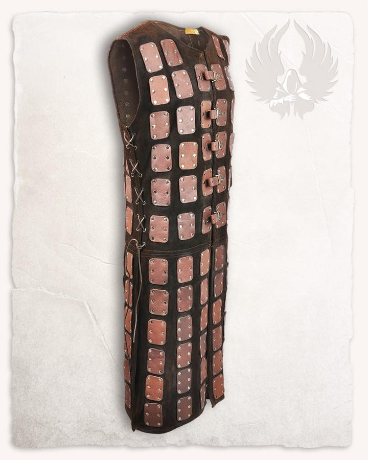 MYTHOLON Osric braune Lederbrigantine,XL-XXL, Lederrüstung mit seitlichen Schnürungen, Wildleder, Me